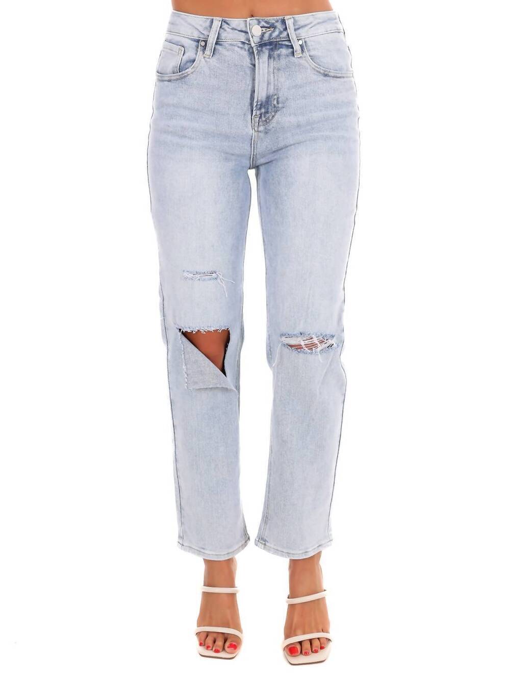 NEW RISEN times change high rise crop jeans in light wash